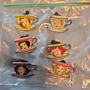 Disney Princess Teacup Pin Collection - Yellow, Blue, Pink, Green, Purple